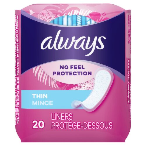 Always Daily Fresh Thin Liners, Regular Absorbency, Unscented Panty Liners, 20 Count