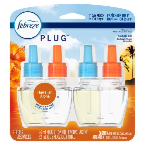 Febreze Plug Hawaiian Aloha Scented Oil Refill, 0.87 fl oz, 2 count