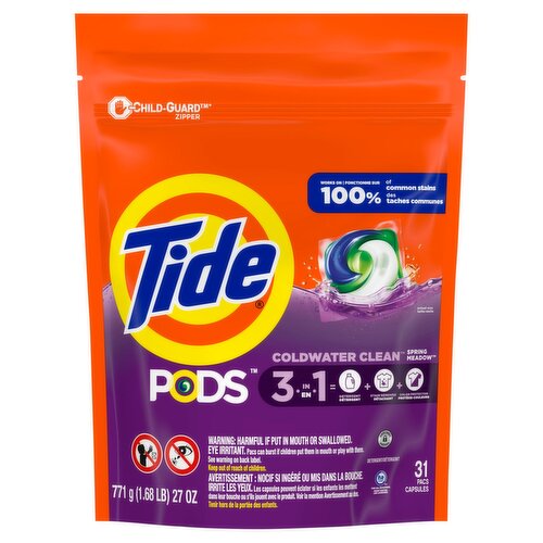 Tide Pods 3-in-1 Spring Meadow Detergent Actual Size, 31 count, 23 oz