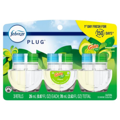 Febreze Plug Original with Gain Scent Scented Oil Refill, 0.87 fl oz, 3 count