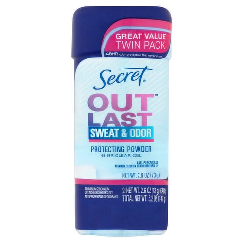 Secret Outlast Sweat & Odor Antiperspirant/Deodorant Great Value Twin Pack, 2.6 oz, 2 count