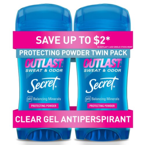Secret Outlast Clear Gel Antiperspirant Deodorant for Women, Protecting Powder Twin of 2.6 oz