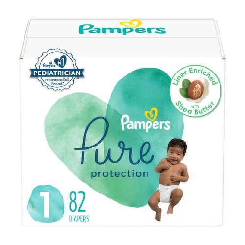 Pampers Pure Protection Diapers Super Pack, Size 1, 8-14 lb, 82 count