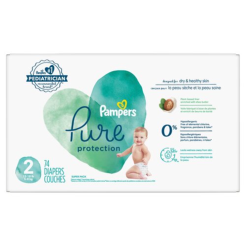 Pampers Pure Protection Diapers Super Pack, Size 2, 12-18 lb, 74 count ...