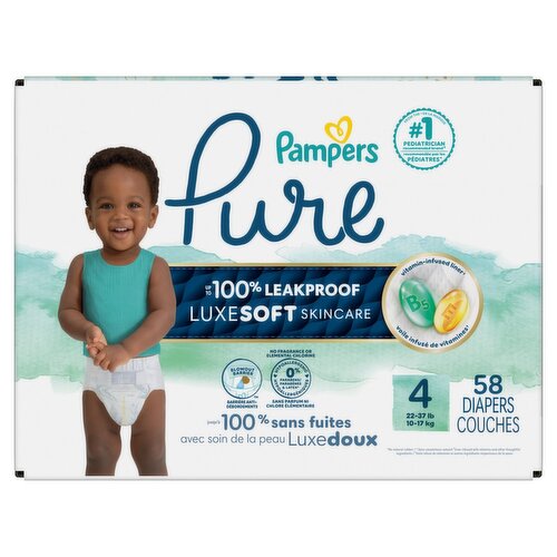 Pampers Pure Protection Diapers Super Pack, Size 4, 22-37 lb, 58 count