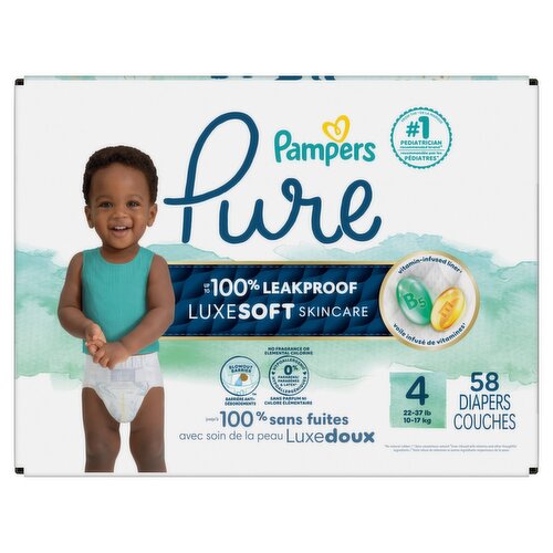 Pampers Pure Protection Diapers Super Pack, Size 4, 58 count