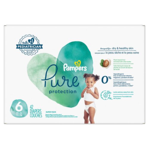 Pampers Pure Protection Diapers Super Pack, Size 6, 35+ lb, 42 count