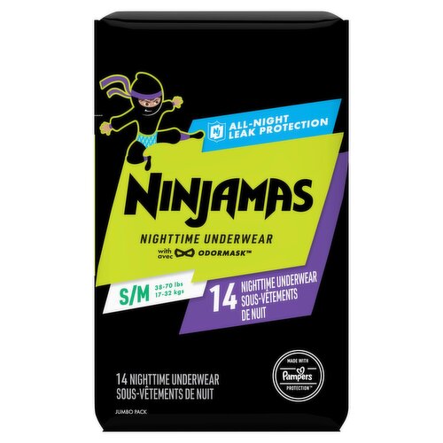 NINJAMAS Nighttime Underwear Jumbo Pack, Size S/M, 38-70 lbs, 14 count