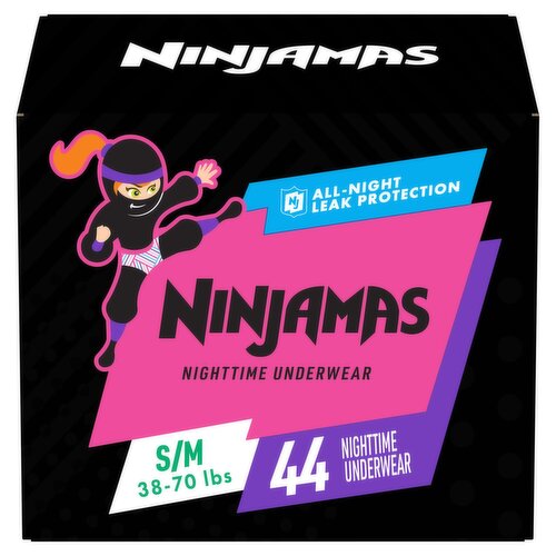 Ninjamas Nighttime Underwear Super Pack, Size S/M, 38-70 lbs, 44 count