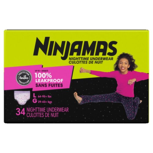Ninjamas Nighttime Underwear, Size L, 64-95+ lbs, 34 count
