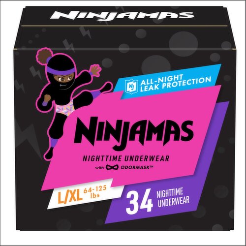 Ninjamas Nighttime Bedwetting Underwear Girl Size L/XL 34 Count