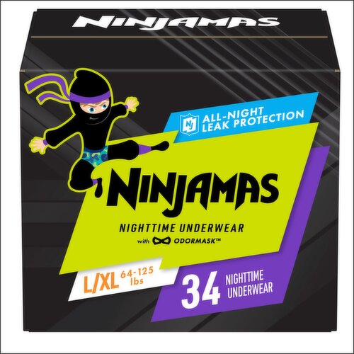 Ninjamas Nighttime Bedwetting Underwear Boy Size L/XL 34 Count