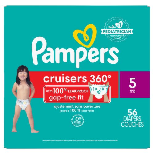 Pampers Cruisers 360° Gap-Free Fit Diapers, Size 5, 27+ lb, 56 count