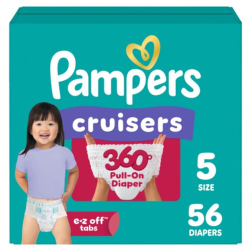 Pampers Cruisers 360° Pull-On Diaper, Size 5, 27+ lb, 56 count