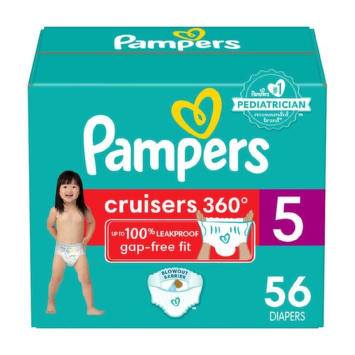 Pampers Cruisers 360° Gap-Free Fit Diapers, Size 5, 27+ lb, 56 count