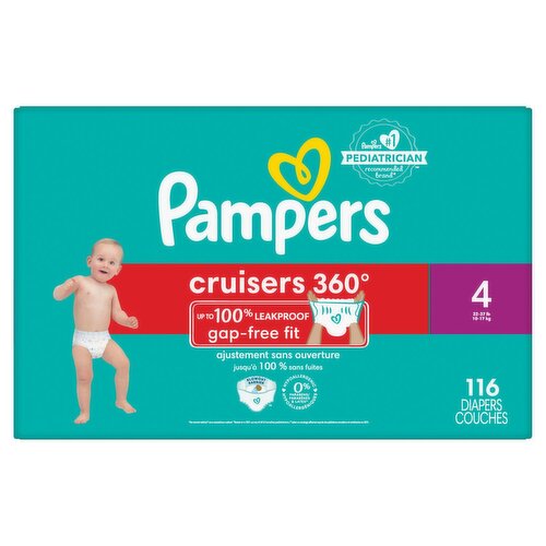 Pampers Cruisers 360° Gap-Free Fit Diapers Enormous Pack, Size 4, 22-37 lb, 116 count