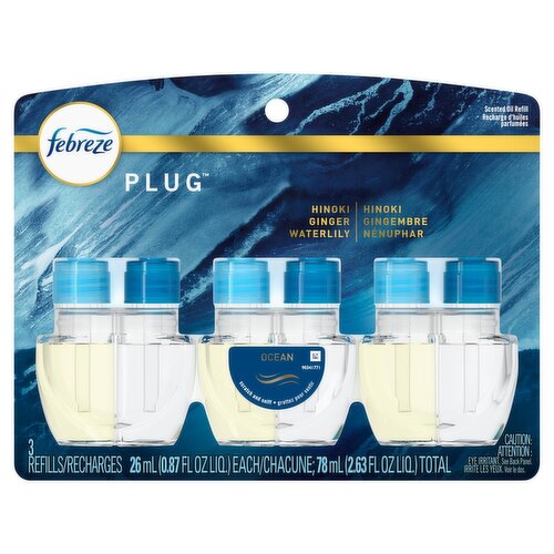 Febreze Plug Hinoki, Ginger, Water Lily Scented Oil Refills, 0.87 fl oz, 3 count