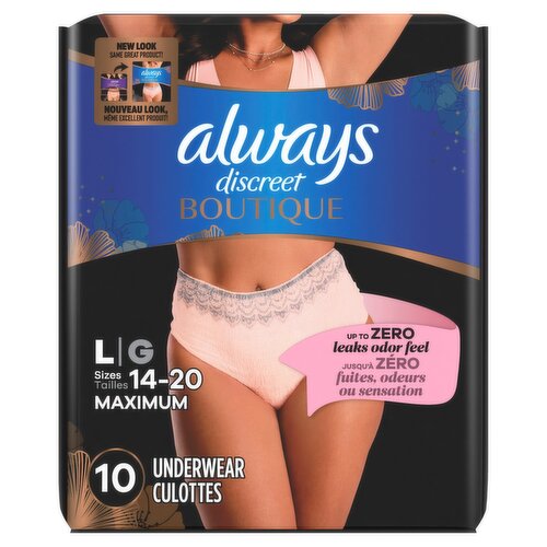 Always Discreet Boutique Maximum Underwear, L, 10 count