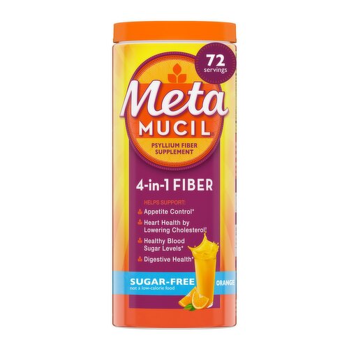 Metamucil Psyllium Fiber Powder, Sugar-Free, Orange, GLP-1 Friendly Fiber, 72 tsp