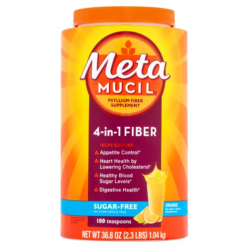 Metamucil Orange 4-in-1 Fiber Sugar-Free Psyllium Fiber Supplement Powder, 36.8 oz