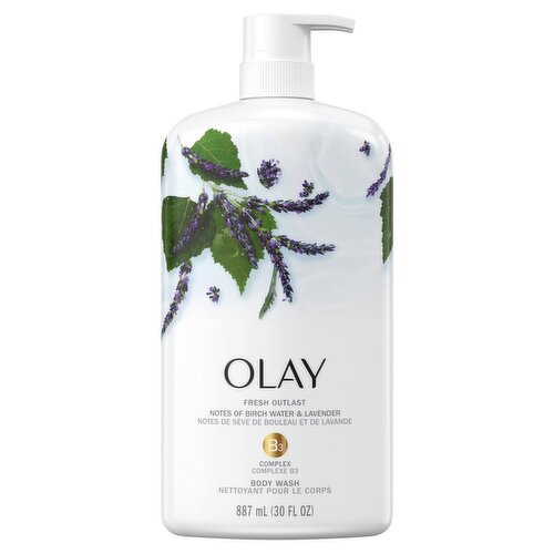 Olay Fresh Outlast Body Wash, Birch Water & Lavender, 30 fl oz