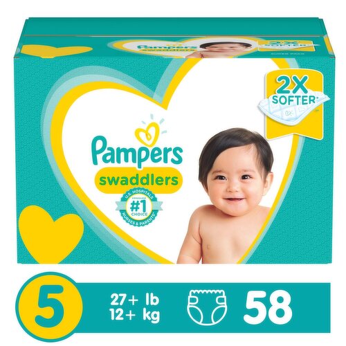 Pampers Swaddlers Active Baby Diapers Super Pack, Size 5, 27+ lb, 58 count