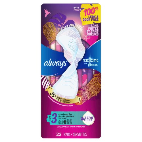 always Radiant Extra Heavy Flow Pads, Size 3, 22 count