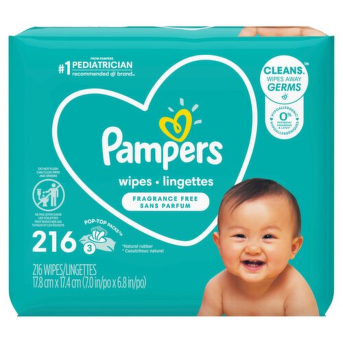 Pampers Fragrance Free Wipes, 216 count