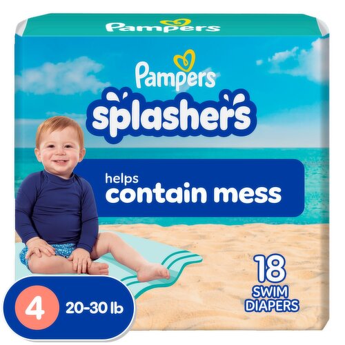 Pampers Splashers Swim Diapers, Size 4, 18 Count, Disposable Swim Diapers, Contains Mess, No Swell