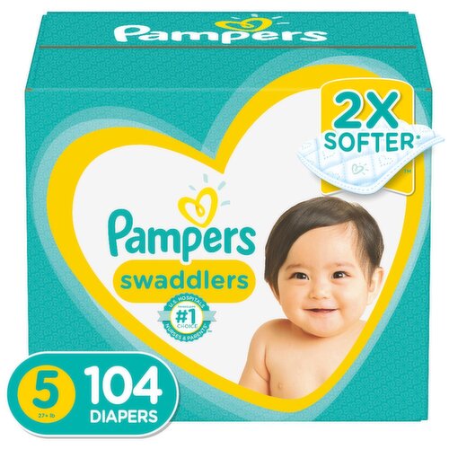 Pampers Swaddlers Active Baby Diapers, Size 5, 27+ lb, 104 count