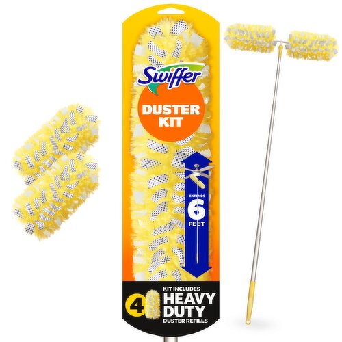 Swiffer Duster Kit with 6 ft Super Extendable Handle, Heavy Duty Dusting Starter Kit with 4 Refills