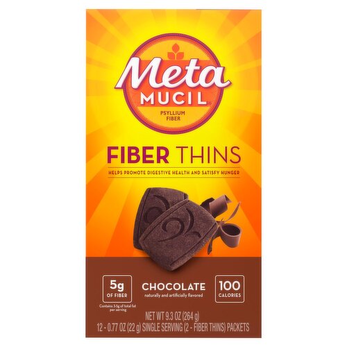 Meta MUCIL Chocolate Fiber Thins, 0.77 oz, 12 count