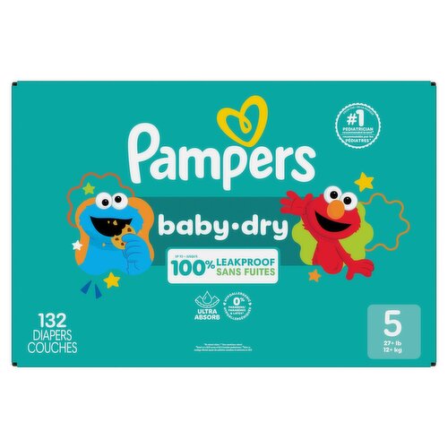 Pampers Baby-Dry Diapers, Size 5, 27+ lb, 132 count