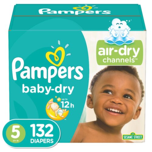 Pampers Baby-Dry 123 Sesame Street Diapers Enormous Pack, Size 5, 27+ lb, 132 count