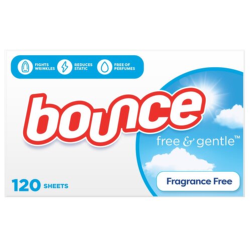 Bounce Free & Gentle Dryer Sheets, Unscented, 120 Count