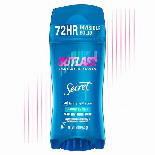 Secret Outlast Invisible Solid Antiperspirant Deodorant for Women, Completely Clean Scent, 2.6 oz