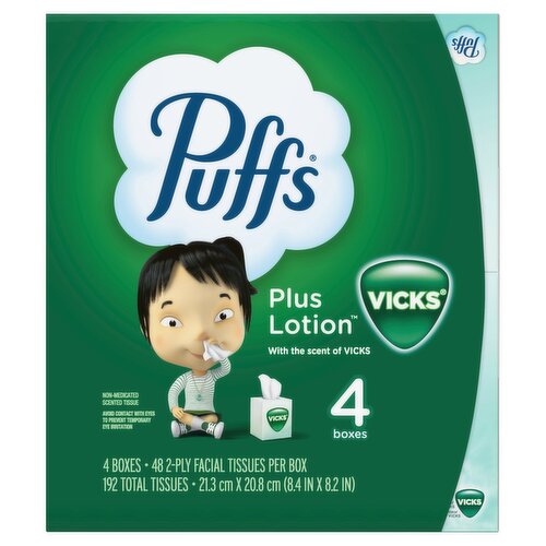 Puffs Plus Lotion Vicks Facial Tissues, 48 count, 4 pack