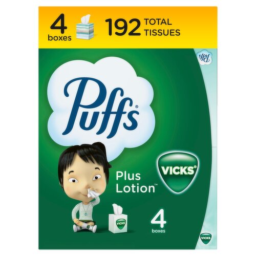 Puffs Plus Lotion Vicks Facial Tissues, 48 count, 4 pack