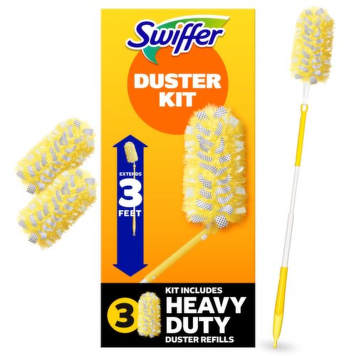Swiffer Duster Kit with 3 ft Extendable Handle, Heavy Duty Starter Kit with 3 Refills
