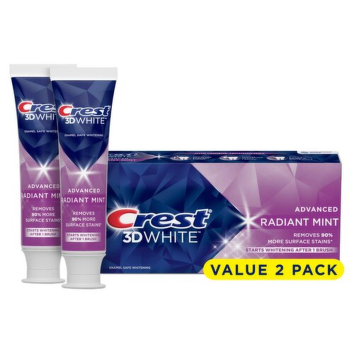 Crest 3D White Radiant Mint, Teeth Whitening Toothpaste, 3.8 oz, Pack of 2