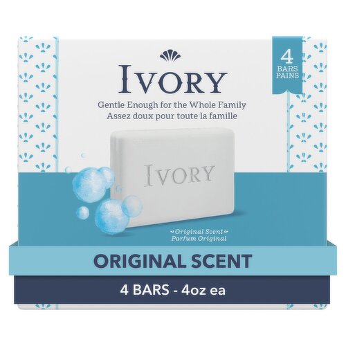 Ivory Original Scent Gentle Bar Soap, 4 oz, 4 count