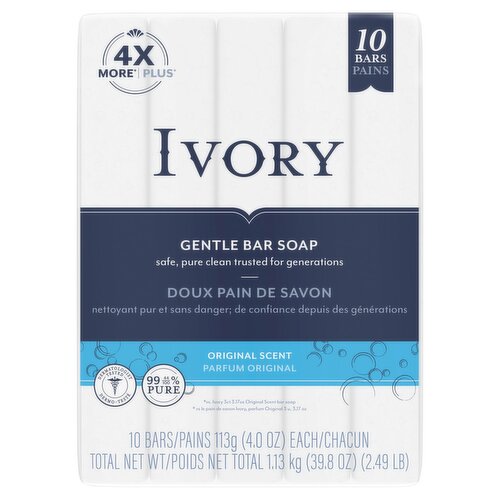 Ivory Original Scent Gentle Bar Soap, 4.0 oz, 10 count - The Fresh Grocer