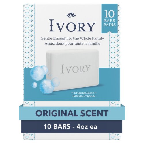 Ivory Original Scent Gentle Bar Soap, 4.0 oz, 10 count