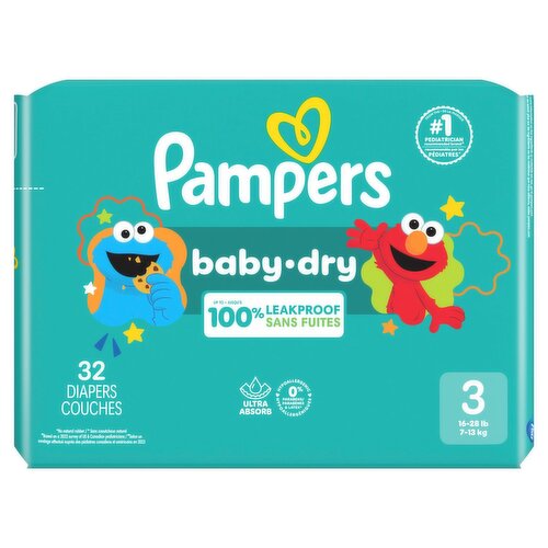 Pampers Baby-Dry Diapers, Size 3, 16-28 lb, 32 count