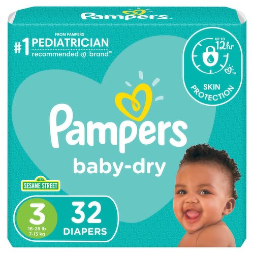 Pampers Baby-Dry Diapers, Size 3, 16-28 lb, 32 count