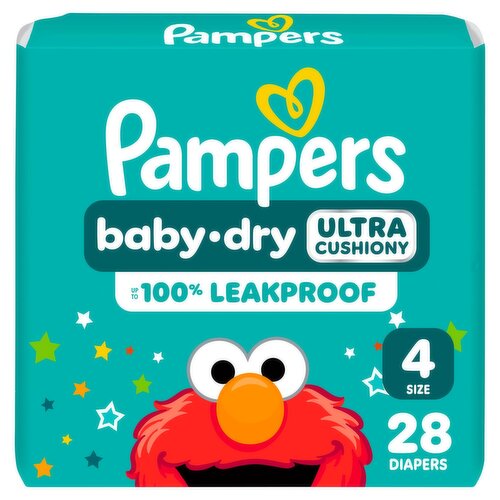 Pampers Baby-Dry Ultra Cushiony Diapers Jumbo Pack, Size 4, 15-34 lbs, 28 count