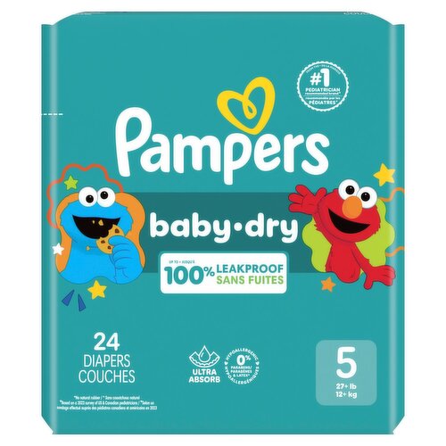Pampers Baby-Dry Diapers, Size 5, 27+ lb, 24 count