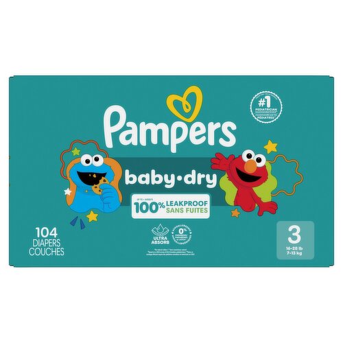 Pampers Baby-Dry Diapers, Size 3, 16-23 lb, 104 count