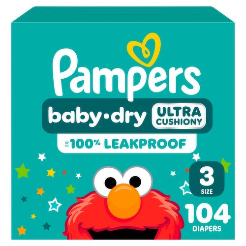 Pampers Baby-Dry Ultra Cushiony Diapers, Size 3, 13-26 lbs, 104 count