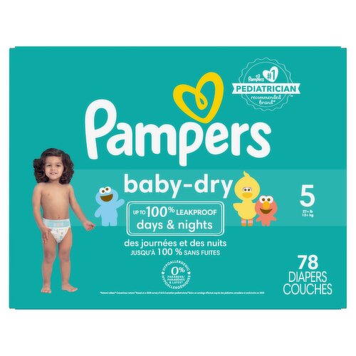 Pampers Baby Dry Ultra Cushiony Diapers, Size 5 (20-37 lbs), 78 Count, Up to 100% leakproof 